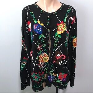 Designers Originals Studio Ugly Christmas Sweater Cardigan Embroidered Santa